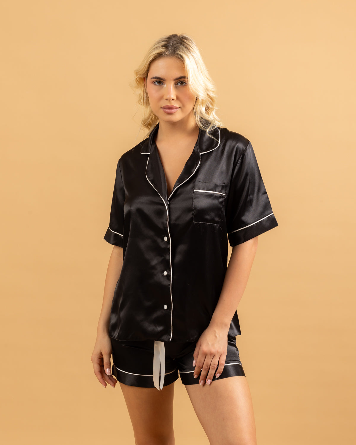 Classic Satin Pyjama Set Black